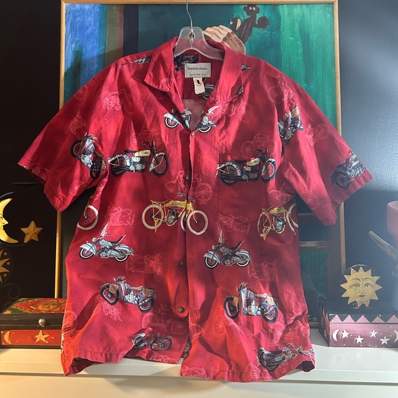 Halekulani Hawaii Red Motorcycle Pattern Men's Shirt XL - Picture 11 of 11